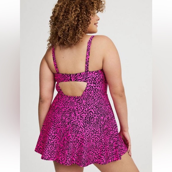 Torrid Strapless Bandeau Swim Dress Wild Leopard Pink Glo plus size 5 - Picture 3 of 14